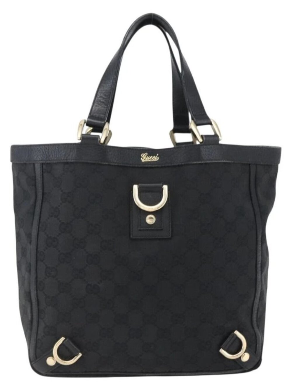 GUCCI GG Canvas Abbey Hand Bag Black Gold 130739 Auth gh1861 - Picture 13 of 16